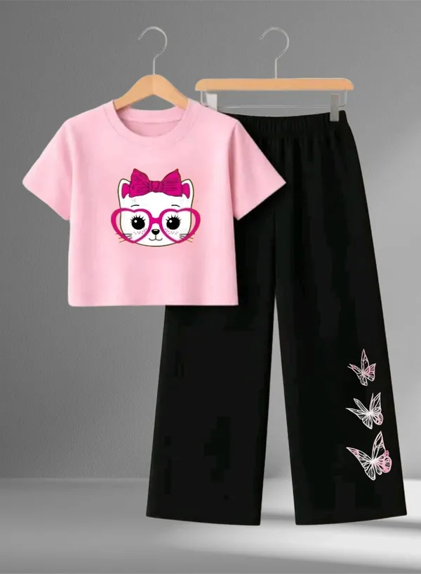 Pink_Printed_T-Shirt_And_Black_Pants_Set_For_Girls