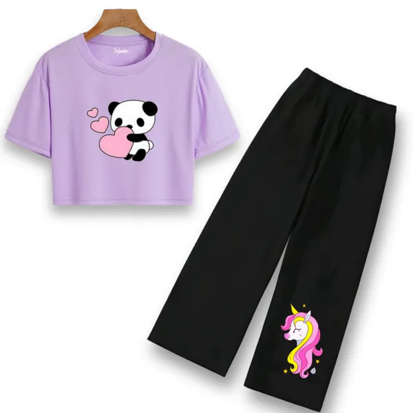 Orange_Printed_T-Shirt_And_Black_Flared_Pants_Set_for_Girls