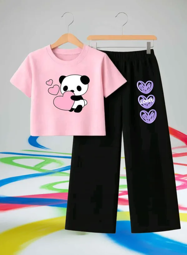 Lavender_Graphic_T-Shirt_And_Black_Pants_Set_For_Girls