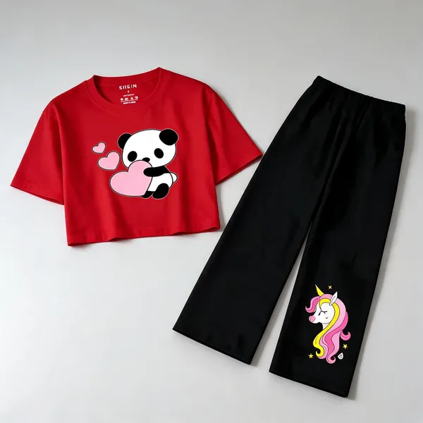 Red_Cotton_Relaxed_Panda_Graphic_Crop_Top_And_Wide_Leg_Co_Ord_Set_For_Girls