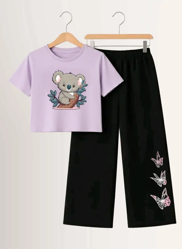 Pink_Printed_T-Shirt_And_Black_Pants_Set_For_Girls