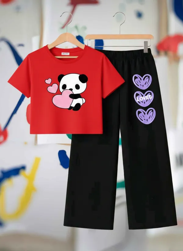 Lavender_Graphic_T-Shirt_And_Black_Pants_Set_For_Girls
