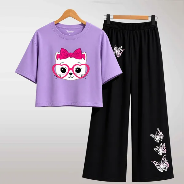 Purple_Printed_T_Shirt_And_Wide_Leg_Pants_Set_For_Girls