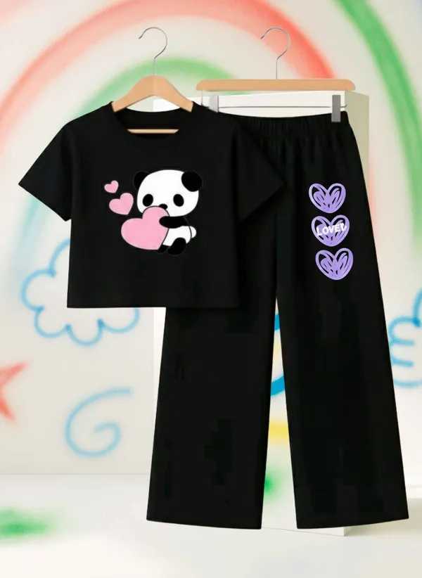 Lavender_Graphic_T-Shirt_And_Black_Pants_Set_For_Girls