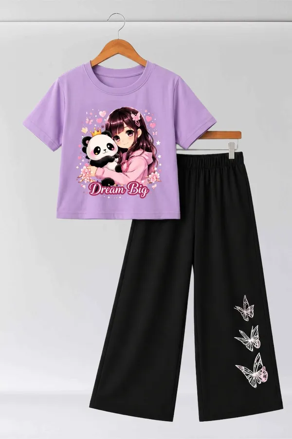 White_And_Black_Printed_T-Shirt_And_Wide_Leg_Pants_Set_for_girl