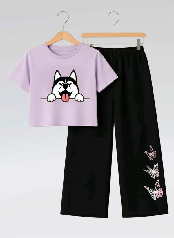 Pink_Printed_T-Shirt_And_Black_Pants_Set_For_Girls
