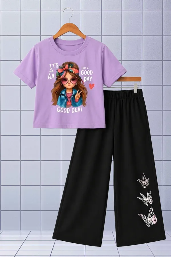 Purple_Graphic_T-Shirt_And_Black_Wide-Leg_Pants_Set_for_Girls