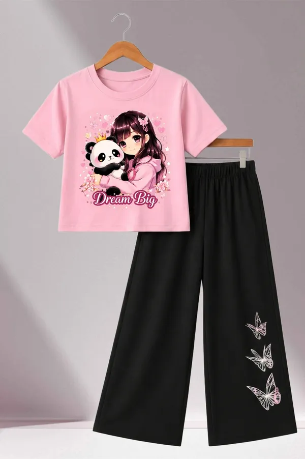 Pink_Graphic_T-Shirt_And_Black_Wide-Leg_Pants_Set_for_Girls