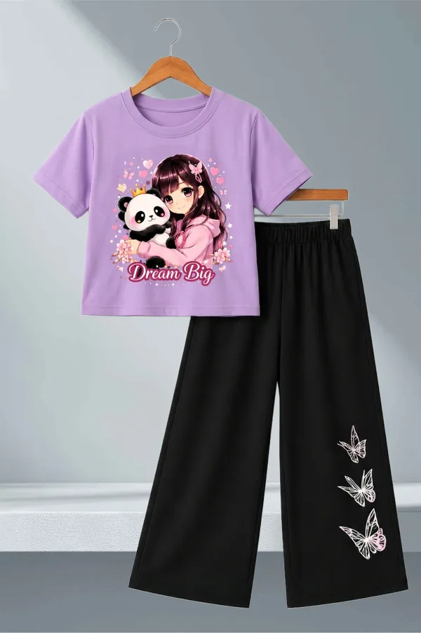 White_And_Black_Printed_T-Shirt_And_Wide_Leg_Pants_Set_for_girl