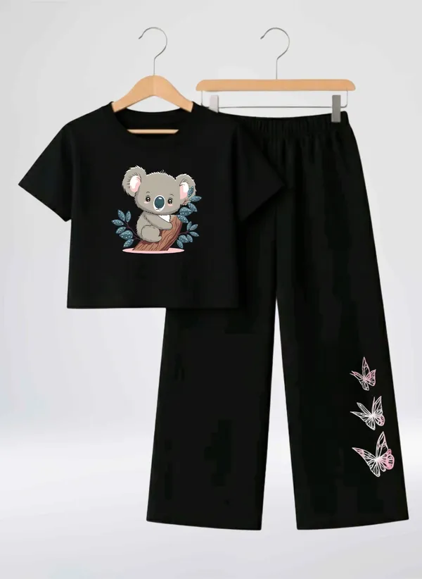 Pink_Printed_T-Shirt_And_Black_Pants_Set_For_Girls