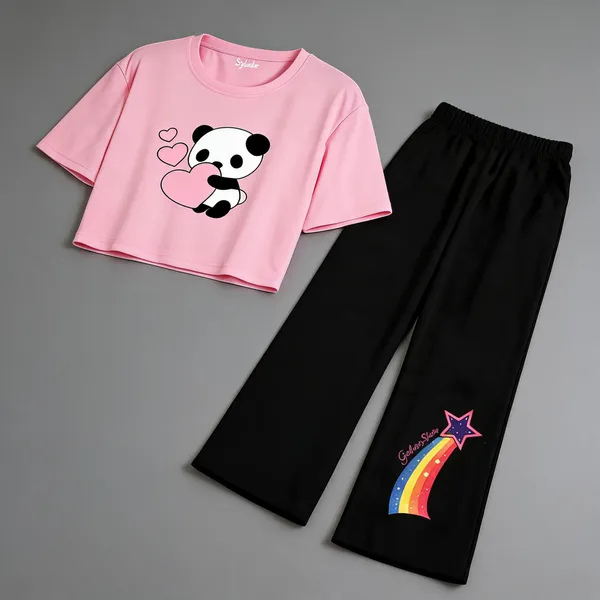 Pink_Cotton_Relaxed_Panda_Print_Crop_Top_And_Flared_Pants_Co_Ord_Set_For_Girls