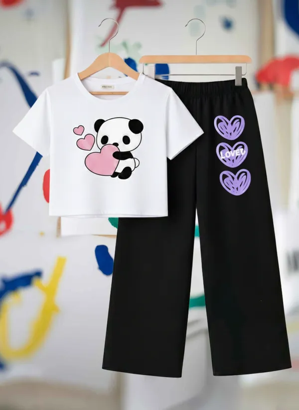 Lavender_Graphic_T-Shirt_And_Black_Pants_Set_For_Girls