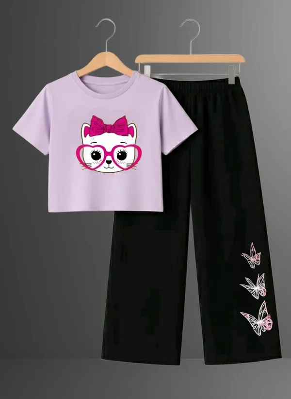 Pink_Printed_T-Shirt_And_Black_Pants_Set_For_Girls