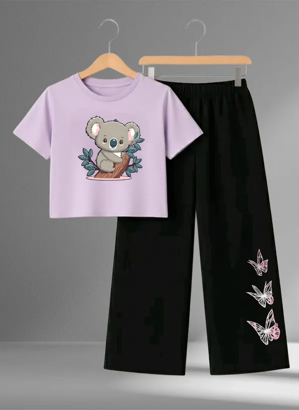 Pink_Printed_T-Shirt_And_Black_Pants_Set_For_Girls
