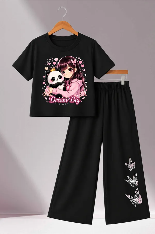 White_And_Black_Printed_T-Shirt_And_Wide_Leg_Pants_Set_for_girl
