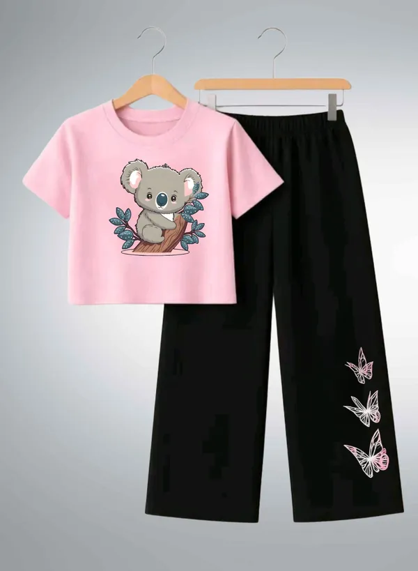 Pink_Printed_T-Shirt_And_Black_Pants_Set_For_Girls
