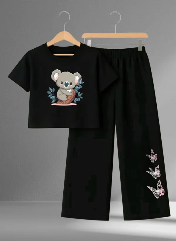 Pink_Printed_T-Shirt_And_Black_Pants_Set_For_Girls
