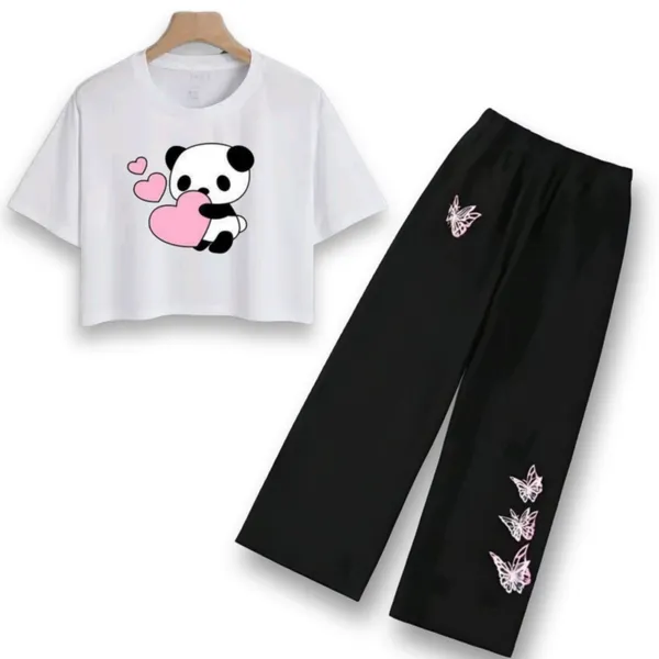 White_Printed_Crop_Top_And_Black_Wide_Leg_Pants_Set_for_girl