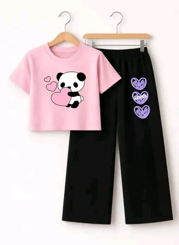 Lavender_Graphic_T-Shirt_And_Black_Pants_Set_For_Girls