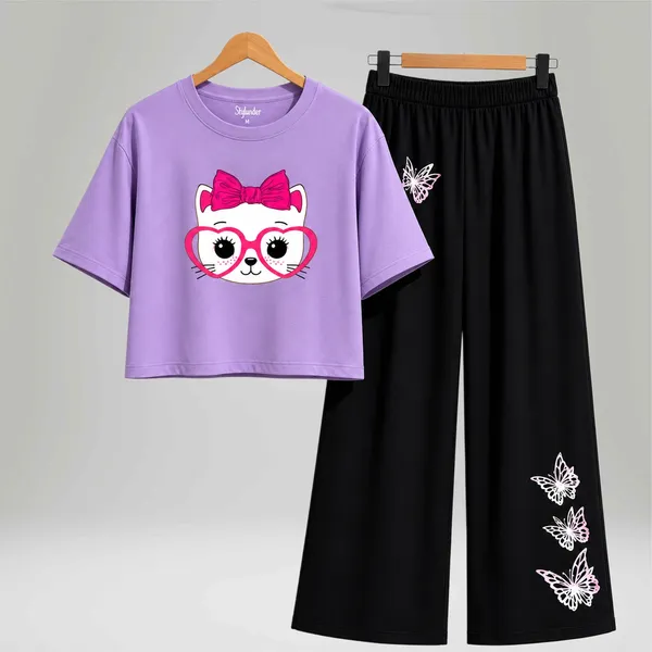 Purple_Printed_T_Shirt_And_Wide_Leg_Pants_Set_For_Girls