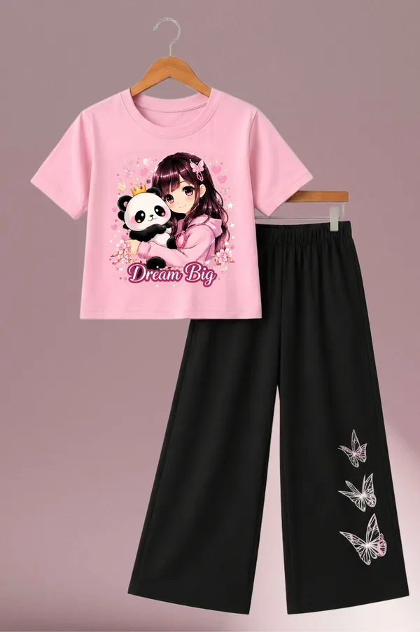 White_And_Black_Printed_T-Shirt_And_Wide_Leg_Pants_Set_for_girl