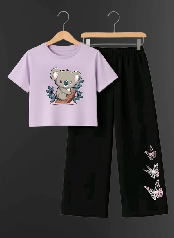 Pink_Printed_T-Shirt_And_Black_Pants_Set_For_Girls