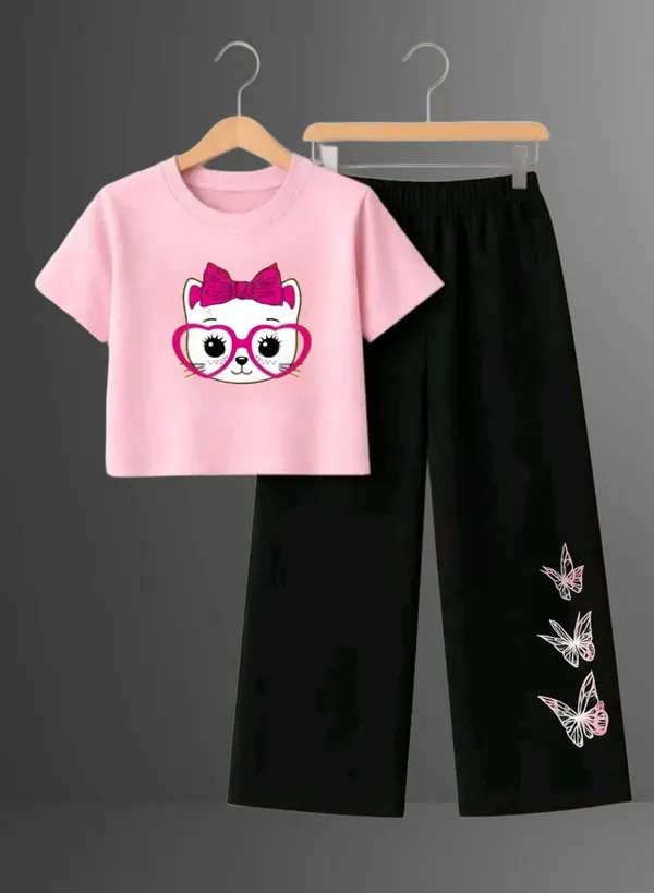 Pink_Printed_T-Shirt_And_Black_Pants_Set_For_Girls