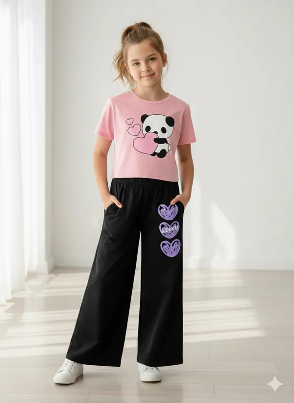 Pink_Cotton_Relaxed_Fit_Panda_Graphic_Top_Wide_Leg_Pants_Set_For_Girls
