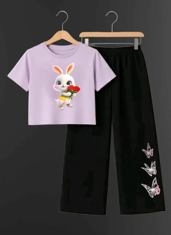 Pink_Printed_T-Shirt_And_Black_Pants_Set_For_Girls