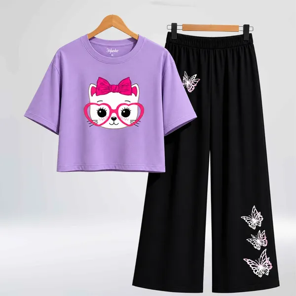 Purple_Printed_T_Shirt_And_Wide_Leg_Pants_Set_For_Girls