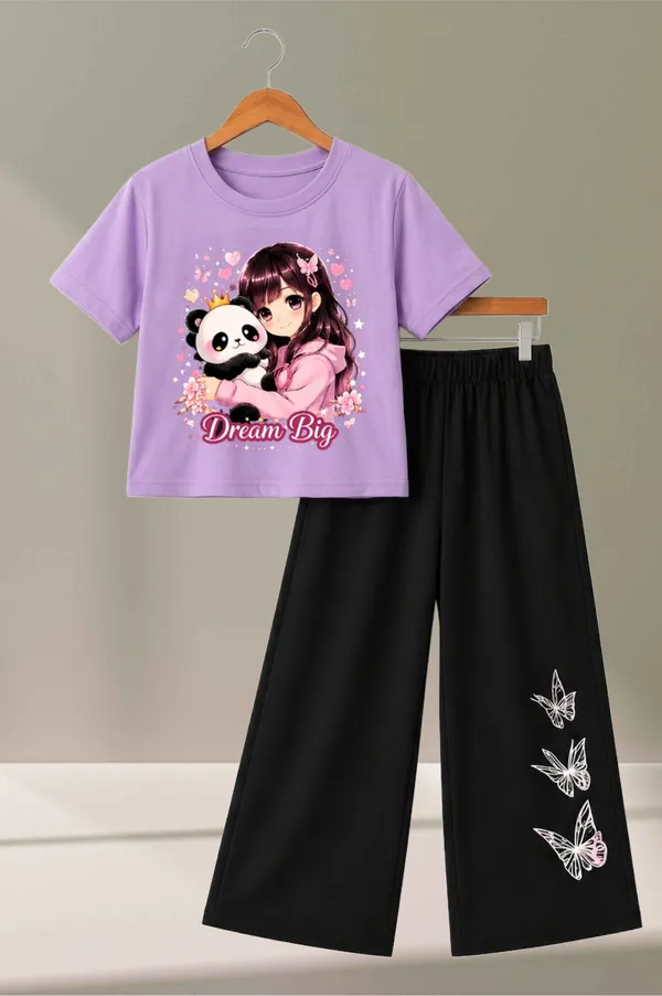 Purple_Printed_T-Shirt_And_Black_Pants_Set_for_Girls