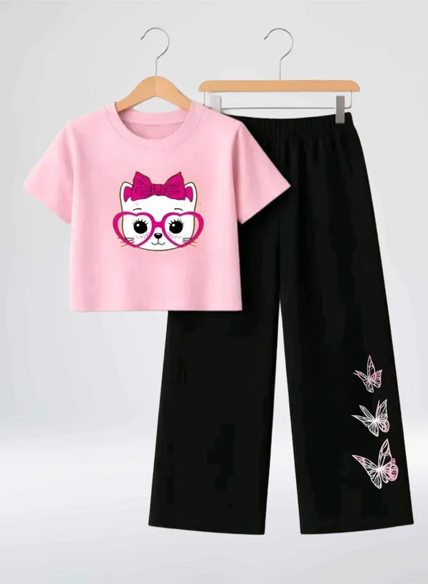 Pink_Printed_T-Shirt_And_Black_Pants_Set_For_Girls