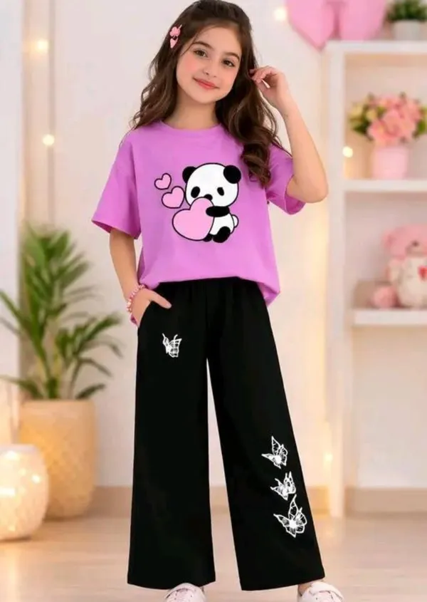 Purple_Printed_T-Shirt_And_Black_Wide-Leg_Pants_Set_For_Girls