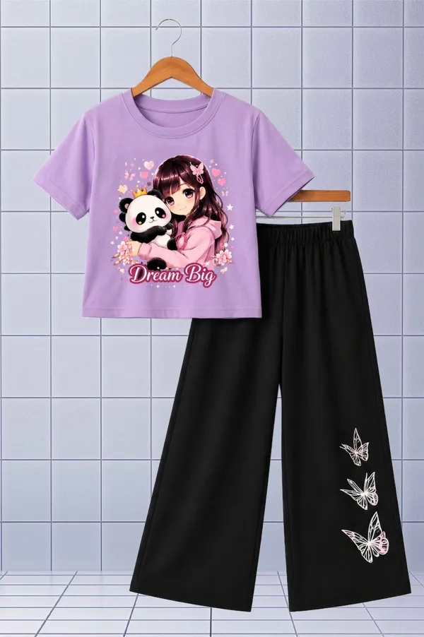 Purple_Printed_T-Shirt_And_Black_Pants_Set_for_Girls