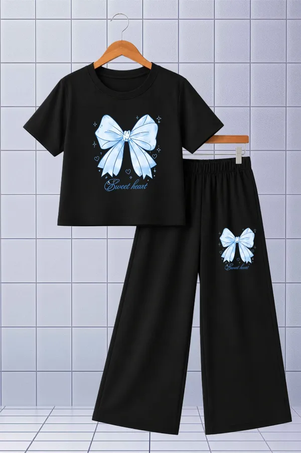 White_And_Black_Printed_T-Shirt_And_Wide_Leg_Pants_Set_for_girl