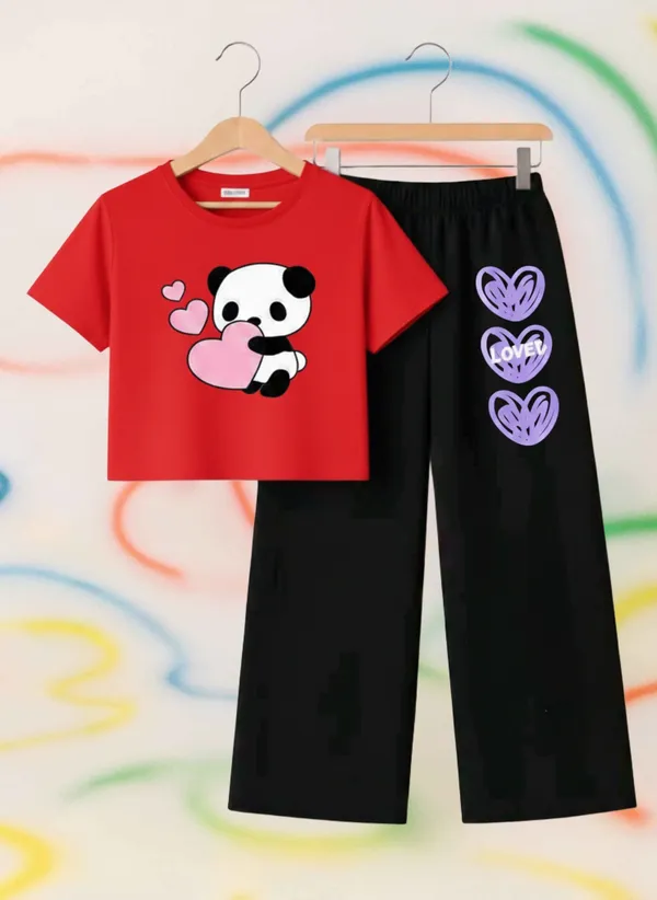 Lavender_Graphic_T-Shirt_And_Black_Pants_Set_For_Girls