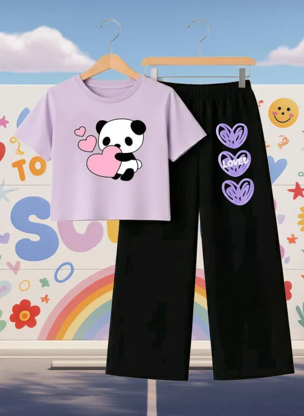 Lavender_Cotton_Relaxed_Fit_Graphic_T-Shirt_And_Straight_Pants_Set_For_Girls