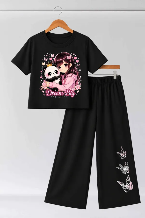White_And_Black_Printed_T-Shirt_And_Wide_Leg_Pants_Set_for_girl