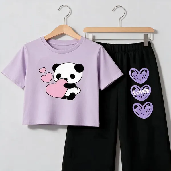Lavender_Cotton_Relaxed_Fit_Graphic_T-Shirt_And_Straight_Pants_Set_For_Girls