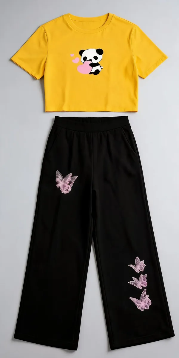 Yellow_Cotton_Relaxed_Panda_Graphic_Co_Ord_Set_For_Girls