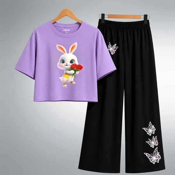 Purple_Printed_Crop_Top_And_Black_Wide_Leg_Pants_Set_For_Girls