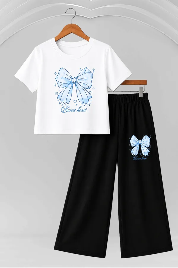 White_And_Black_Printed_T-Shirt_And_Wide_Leg_Pants_Set_for_girl
