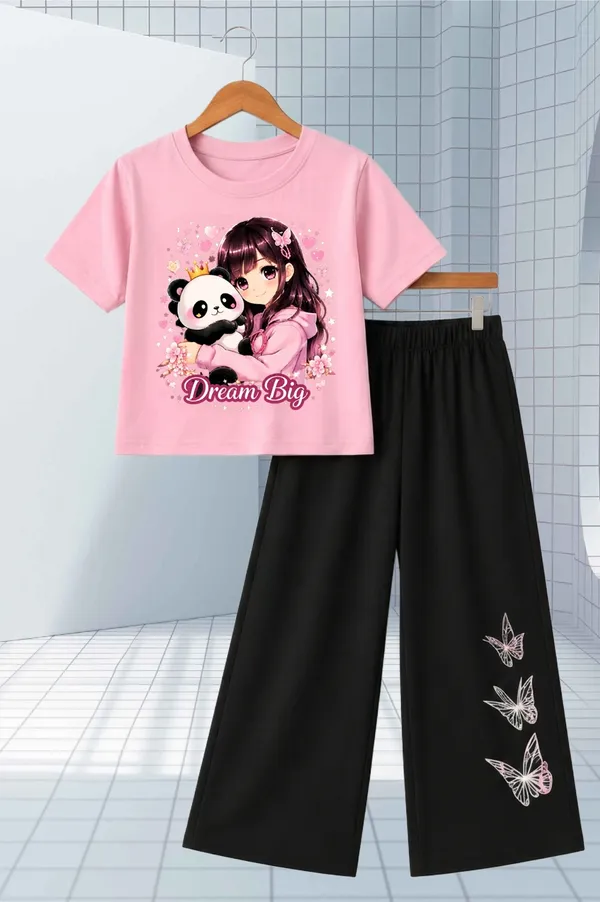 White_And_Black_Printed_T-Shirt_And_Wide_Leg_Pants_Set_for_girl