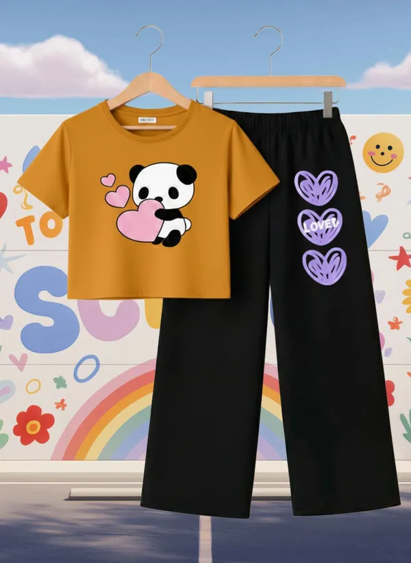 Lavender_Graphic_T-Shirt_And_Black_Pants_Set_For_Girls