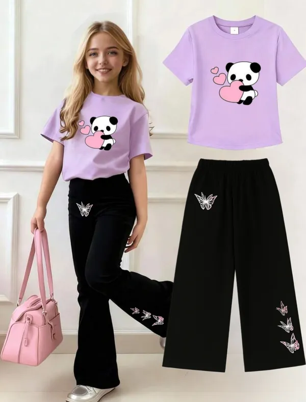 Purple_Printed_T-Shirt_And_Black_Flared_Pants_Set_for_Girls