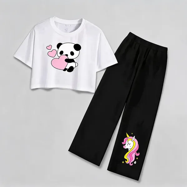 White_Cotton_Relaxed_Panda_Print_Crop_Top_And_Straight_Pants_Co_Ord_Set_For_Girls