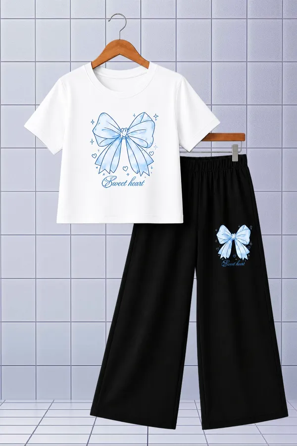 White_And_Black_Printed_T-Shirt_And_Wide_Leg_Pants_Set_for_girl