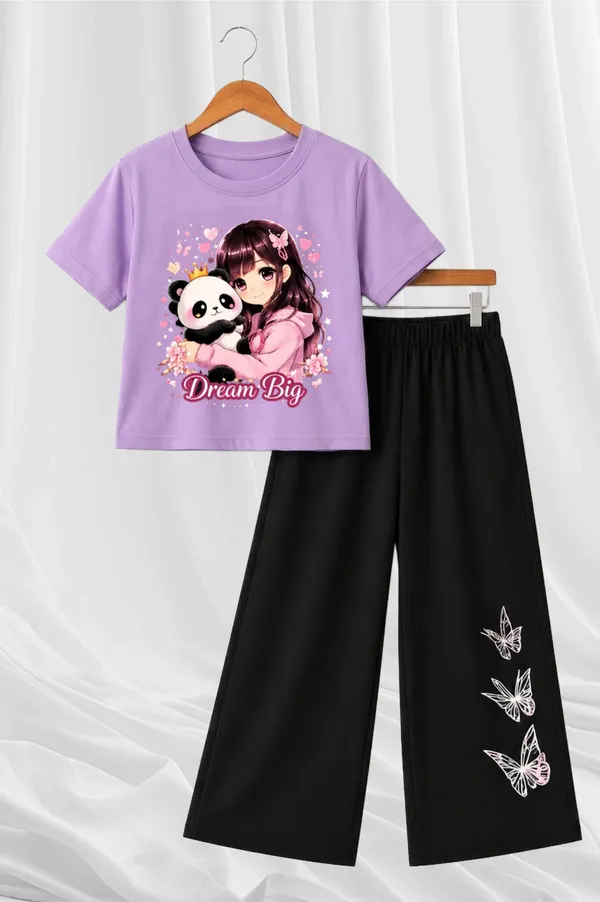 White_And_Black_Printed_T-Shirt_And_Wide_Leg_Pants_Set_for_girl