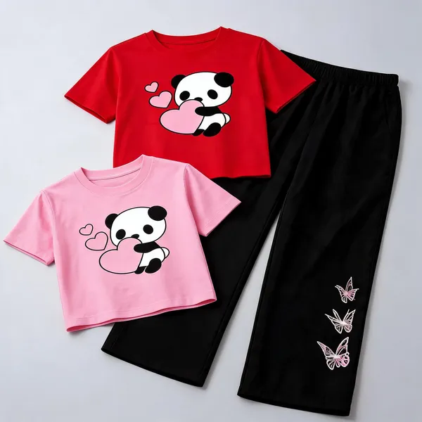 Red_Cotton_Relaxed_Fit_Panda_Print_Co_Ord_Set_For_Girls
