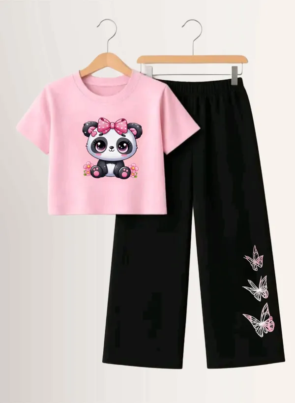 Pink_Printed_T-Shirt_And_Black_Pants_Set_For_Girls